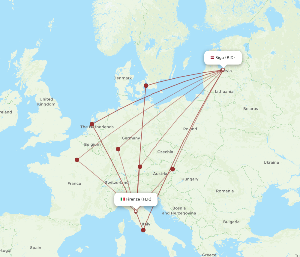 FLR-RIX flight routes
