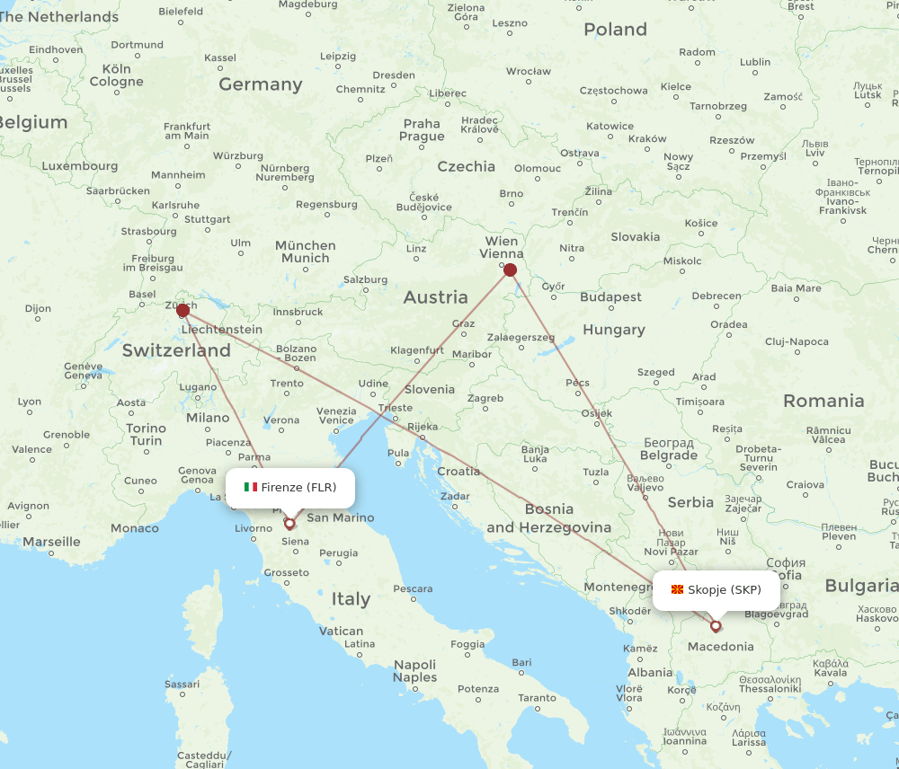 FLR-SKP flight routes