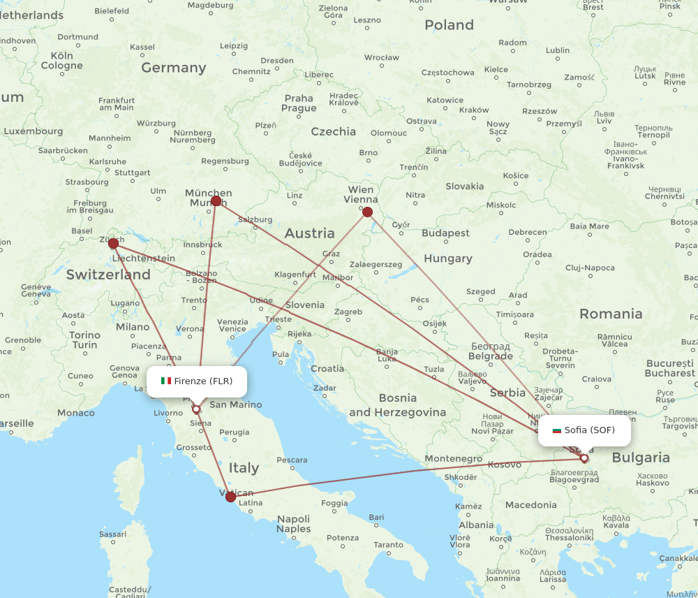 FLR to SOF flights and routes map