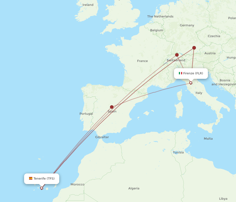 FLR to TFS flights and routes map