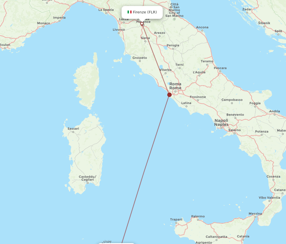 FLR to TUN flights and routes map
