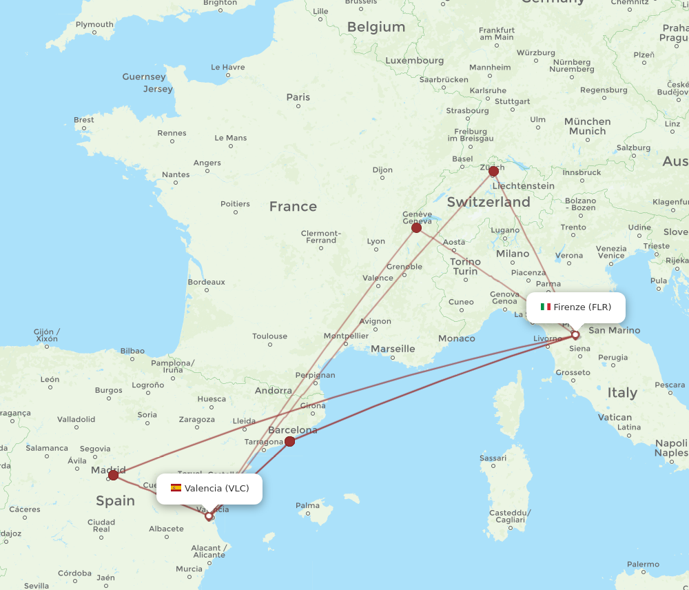 FLR to VLC flights and routes map
