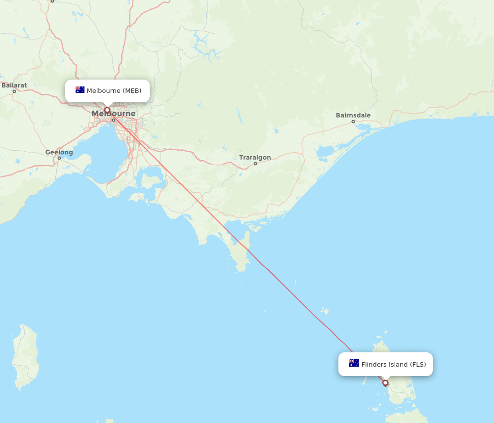 Flinders Island - Melbourne route map and flight paths