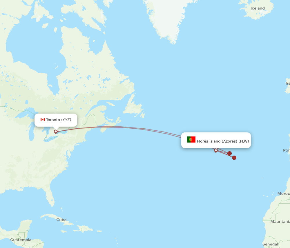 YYZ to FLW flights and routes map