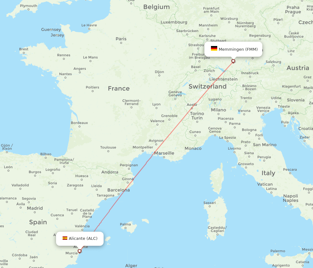 FMM to ALC flights and routes map