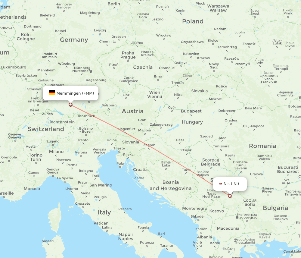 Memmingen - Nis route map and flight paths