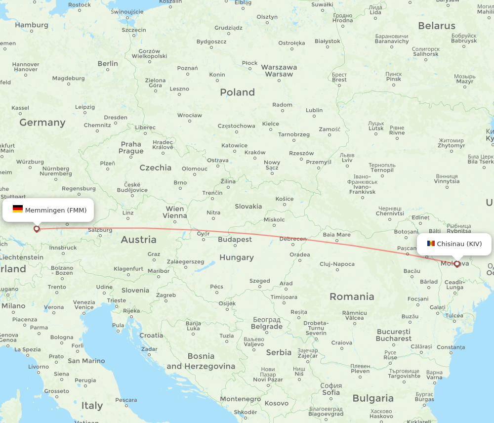 Memmingen - Chisinau route map and flight paths