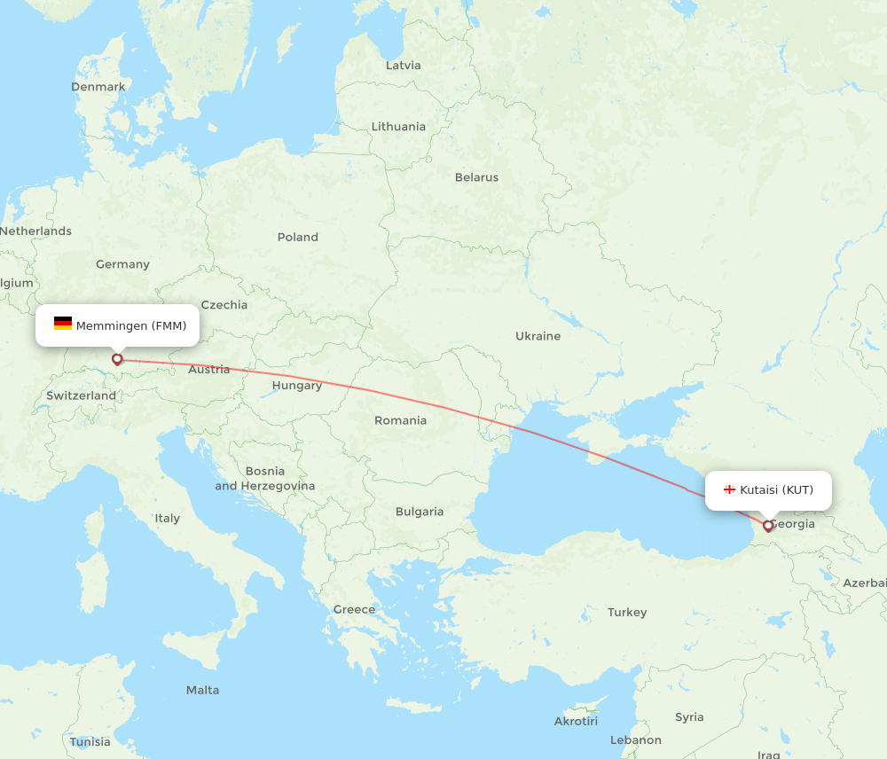 Memmingen - Kutaisi route map and flight paths