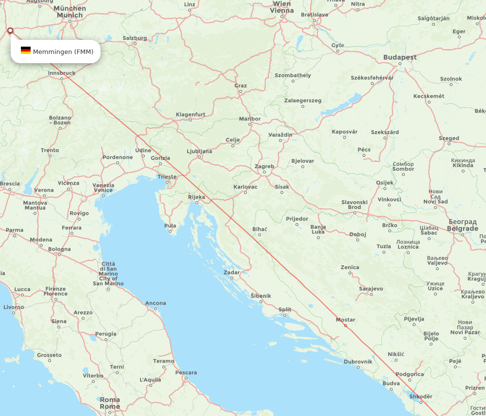 Memmingen - Ohrid route map and flight paths