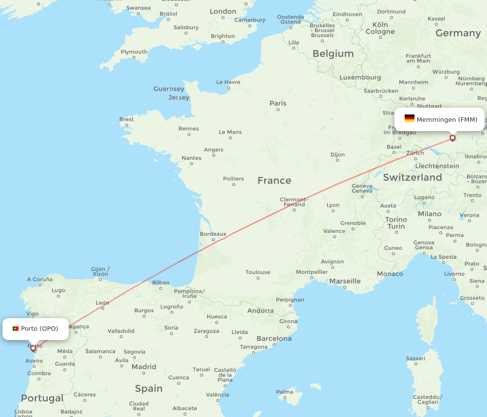 FMM to OPO flights and routes map