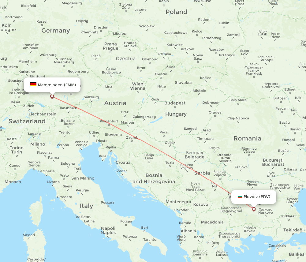 Memmingen - Plovdiv route map and flight paths