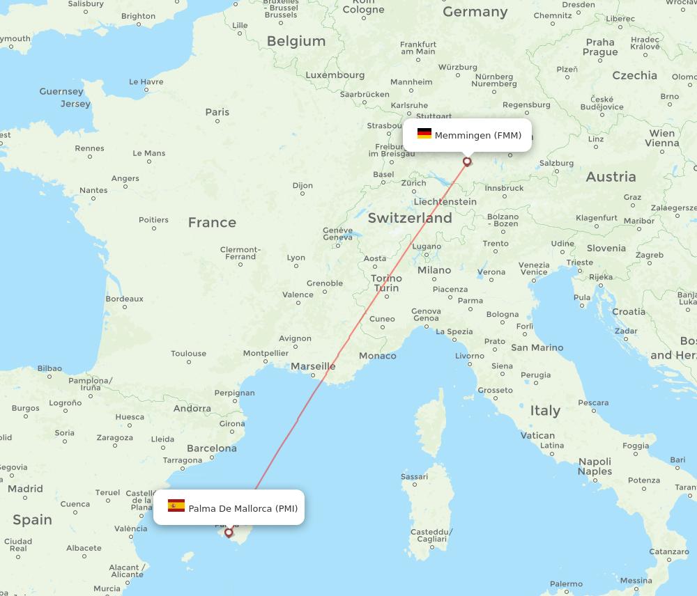 Memmingen - Palma de Mallorca route map and flight paths