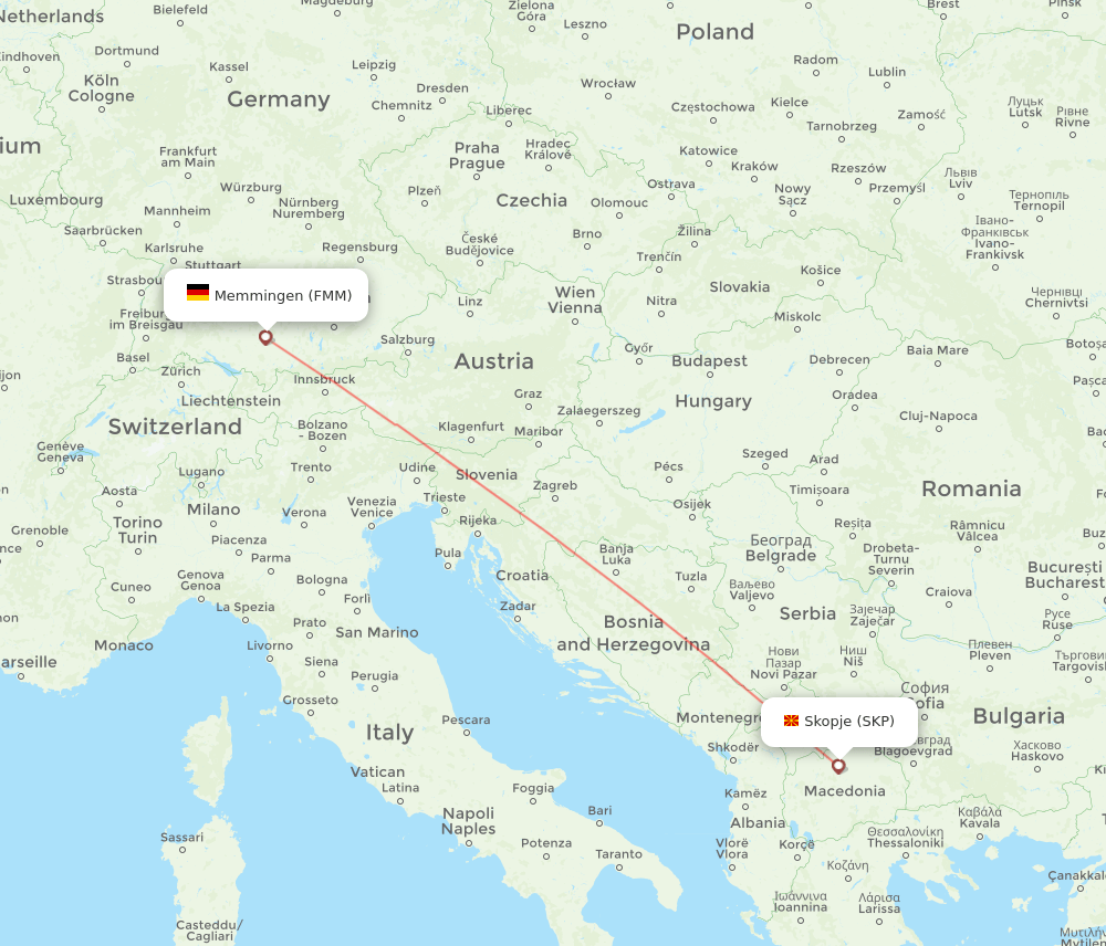 Memmingen - Skopje route map and flight paths