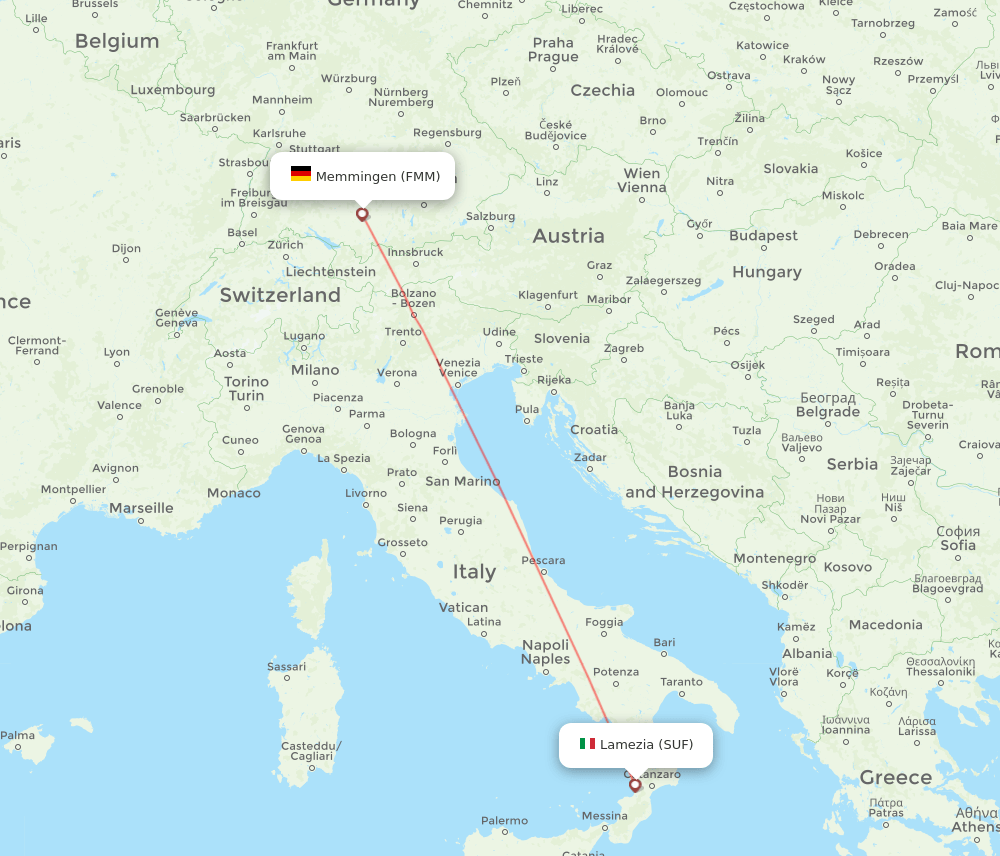 Memmingen - Lamezia-Terme route map and flight paths