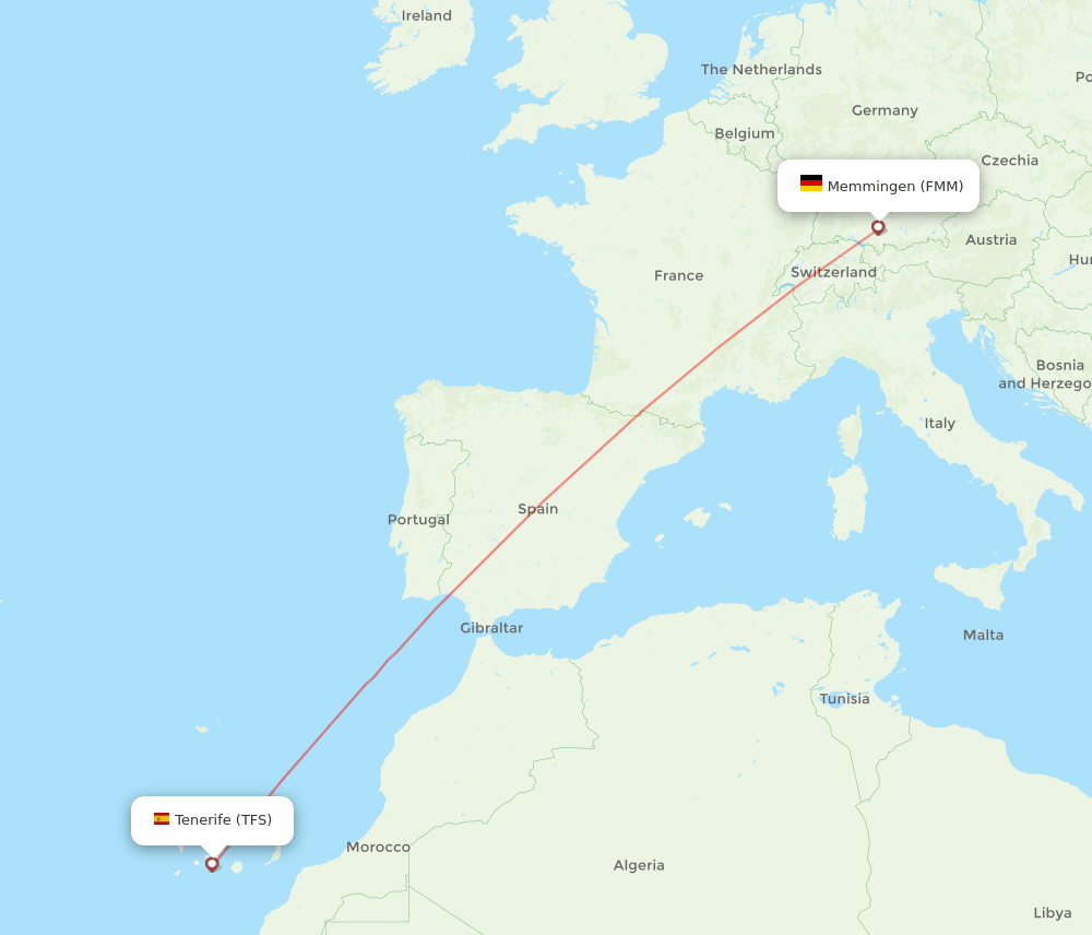 Memmingen - Tenerife route map and flight paths