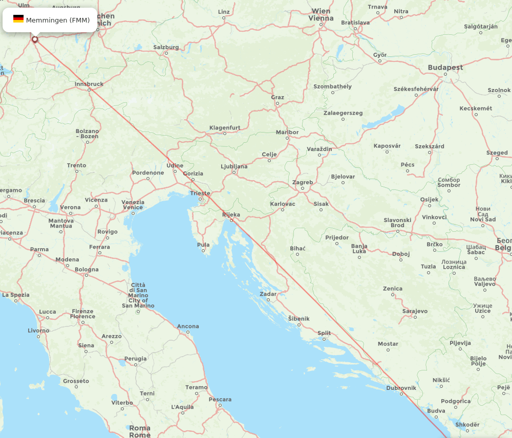 Memmingen - Tirana route map and flight paths