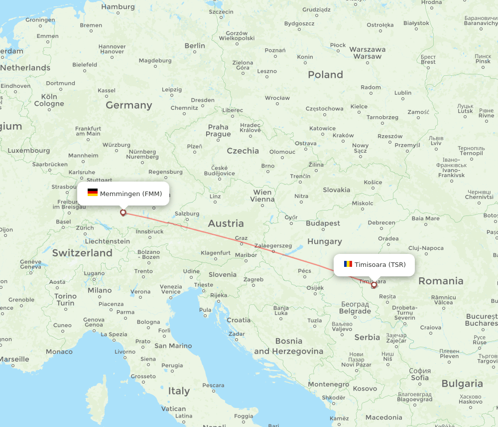Memmingen - Timisoara route map and flight paths