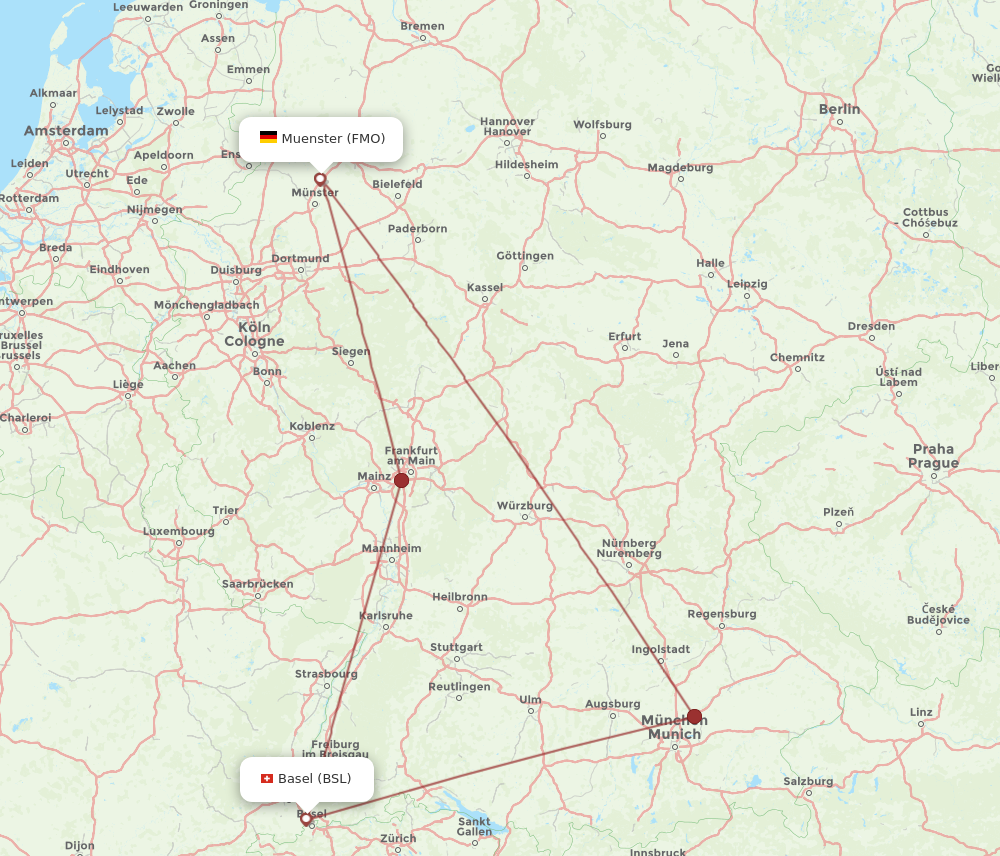 FMO to BSL flights and routes map