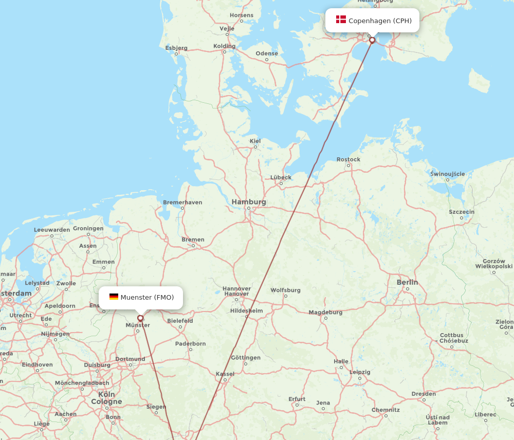 FMO to CPH flights and routes map
