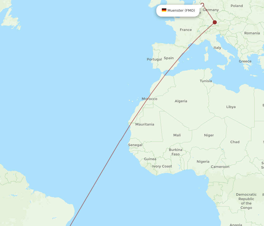 Muenster - Rio De Janeiro route map and flight paths