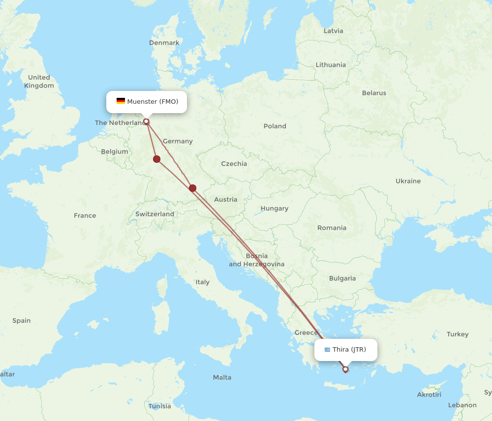 FMO-JTR flight routes