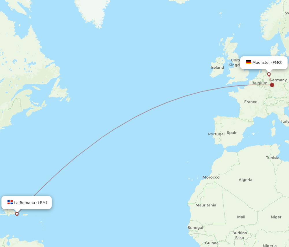 Muenster - La Romana route map and flight paths