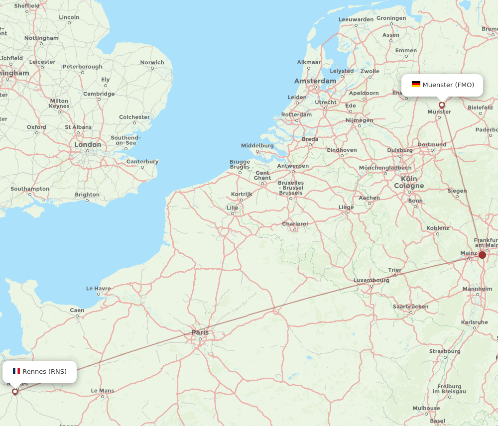 Muenster - Rennes route map and flight paths