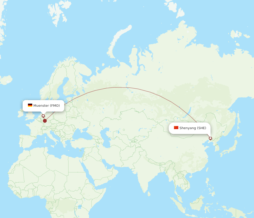 Muenster - Shenyang route map and flight paths