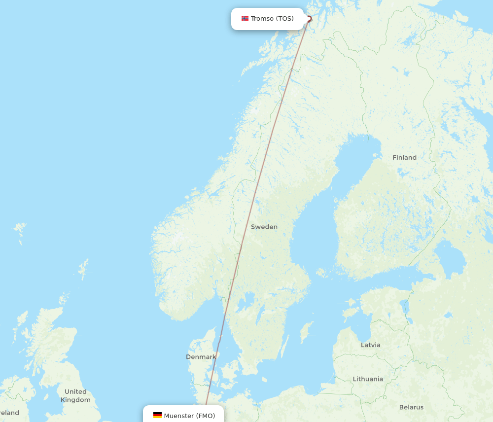 Tromso - Muenster route map and flight paths