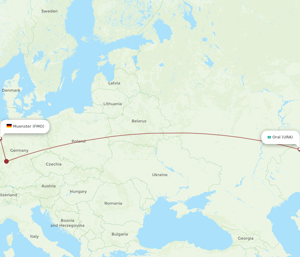 Muenster - Uralsk route map and flight paths