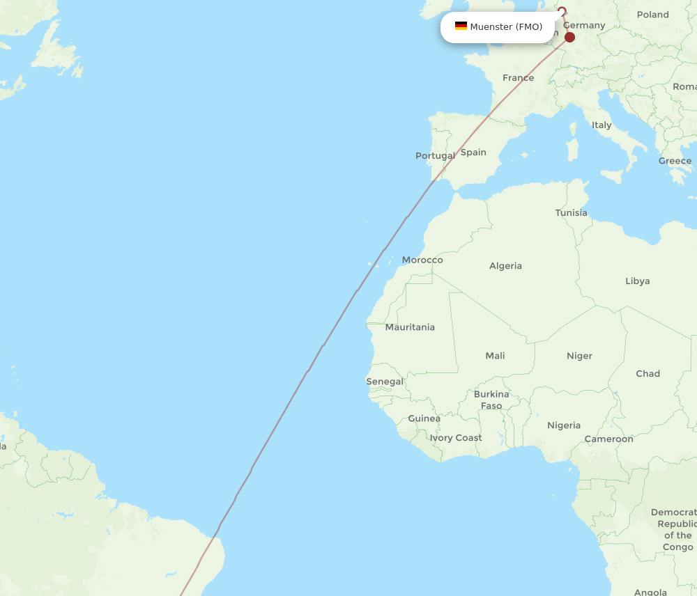 Muenster - Campinas route map and flight paths
