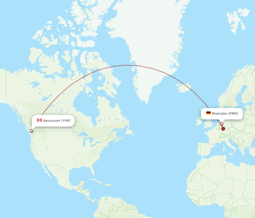 Vancouver - Muenster route map and flight paths