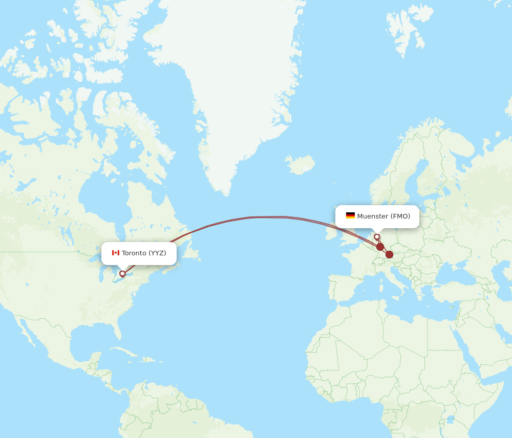 Toronto - Muenster route map and flight paths