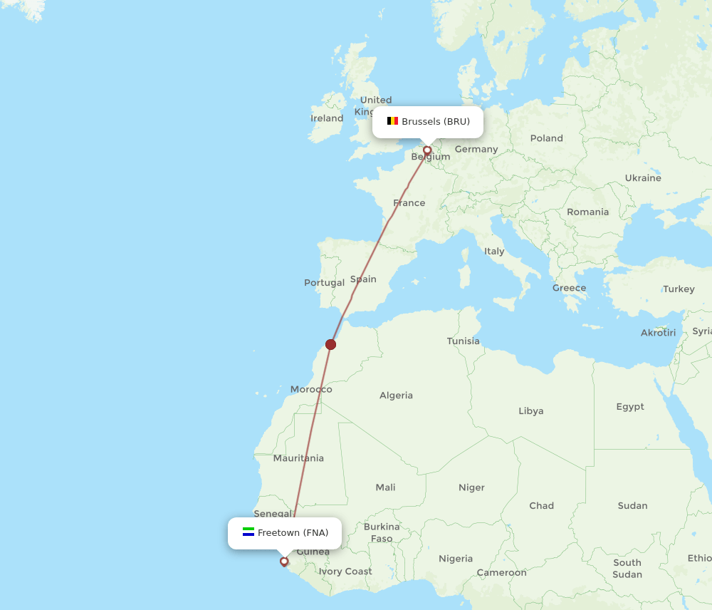FNA-BRU flight routes