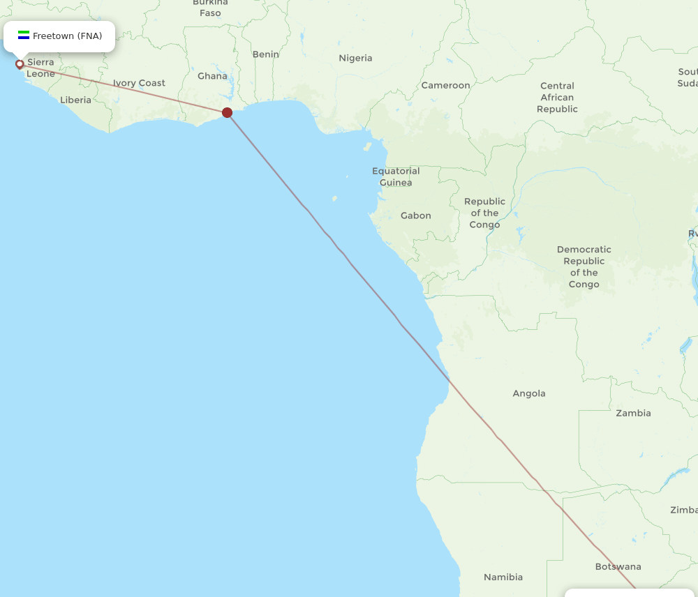 Johannesburg - Freetown route map and flight paths
