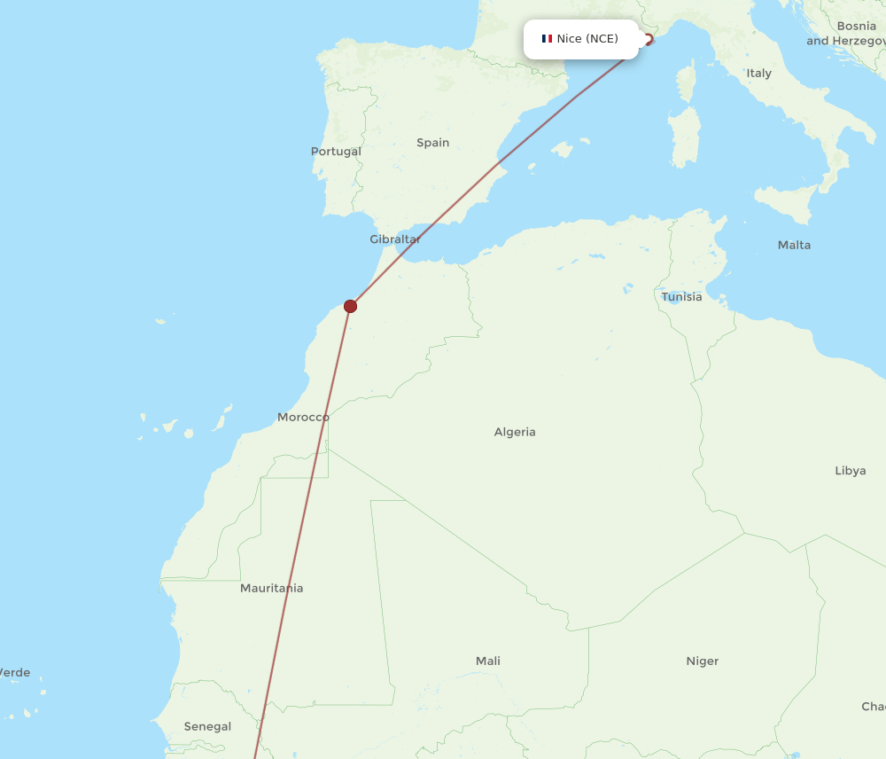 FNA-NCE flight routes