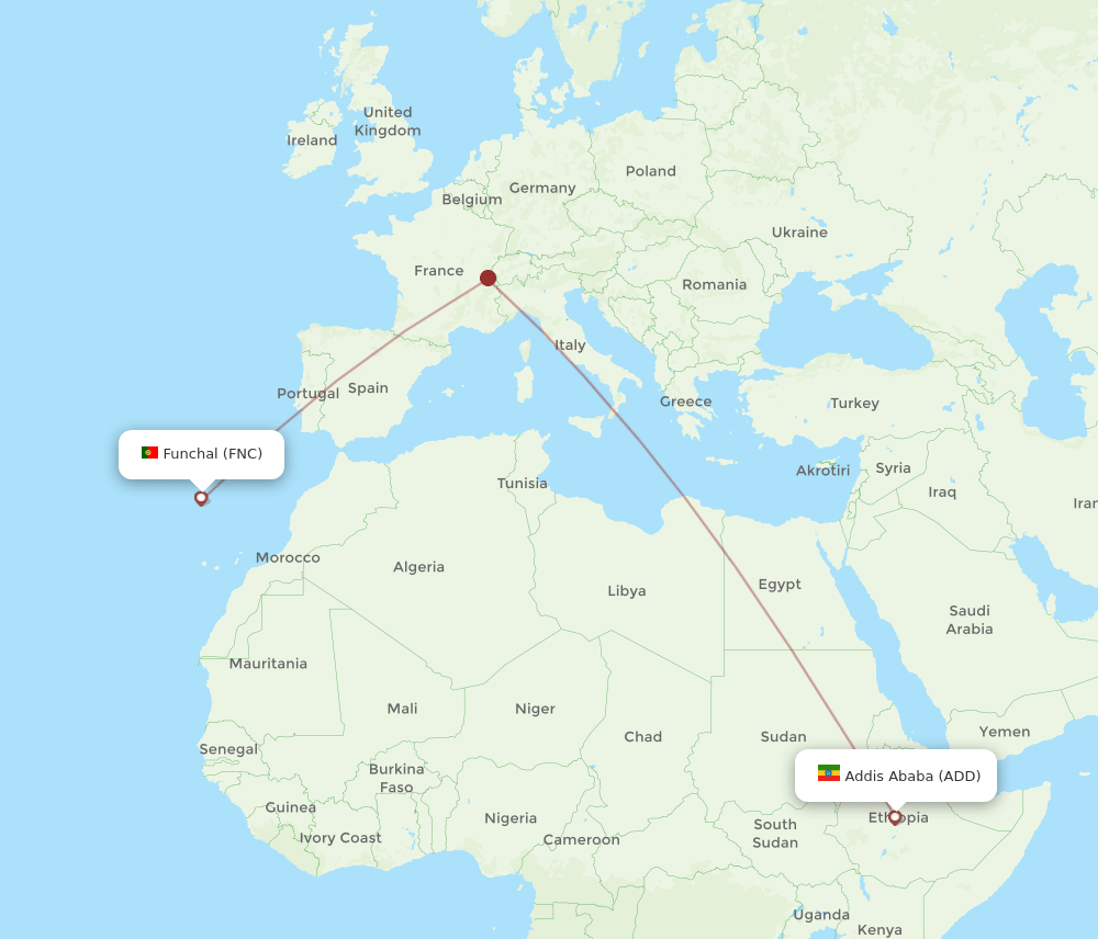 FNC to ADD flights and routes map