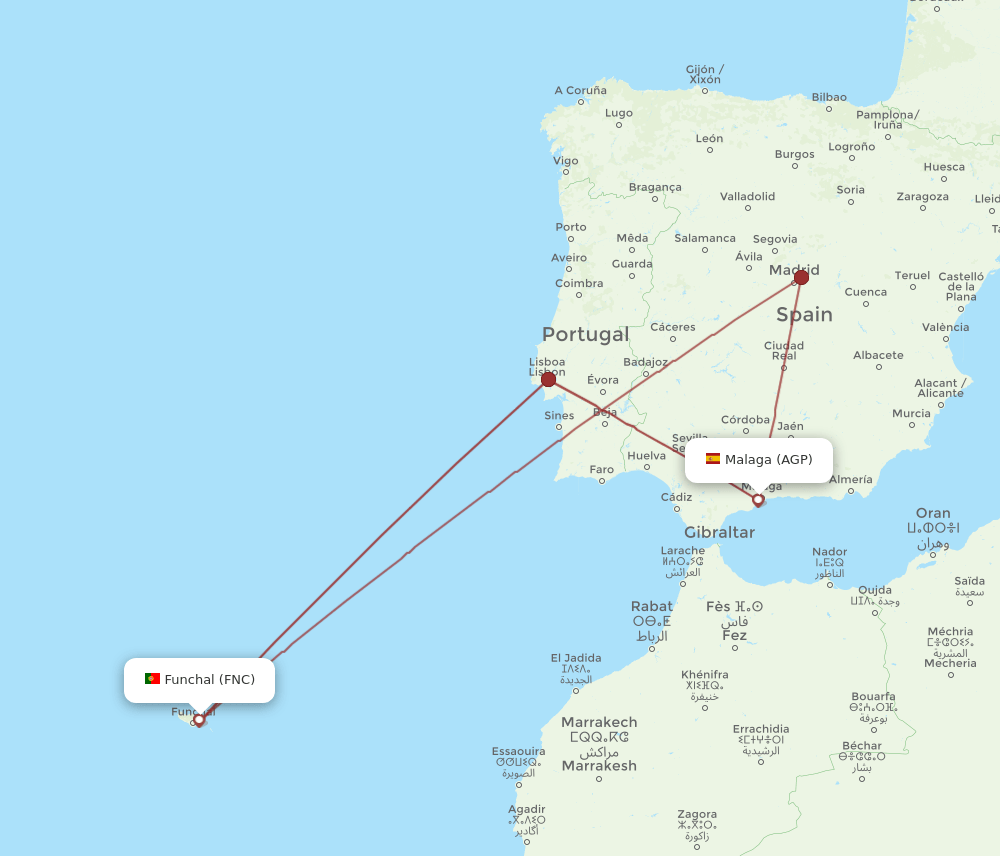 FNC to AGP flights and routes map