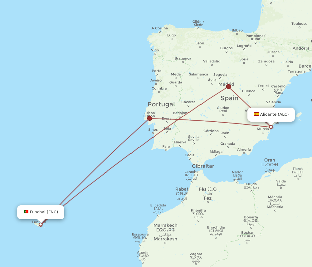 FNC to ALC flights and routes map