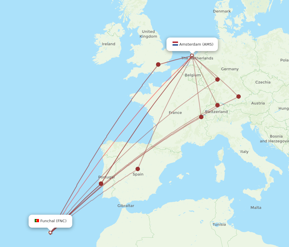 FNC to AMS flights and routes map