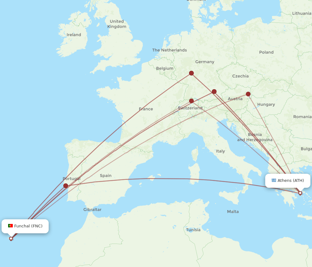 FNC to ATH flights and routes map