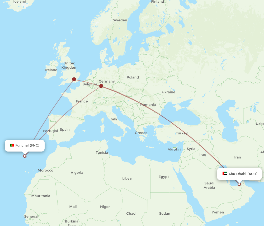 FNC to AUH flights and routes map