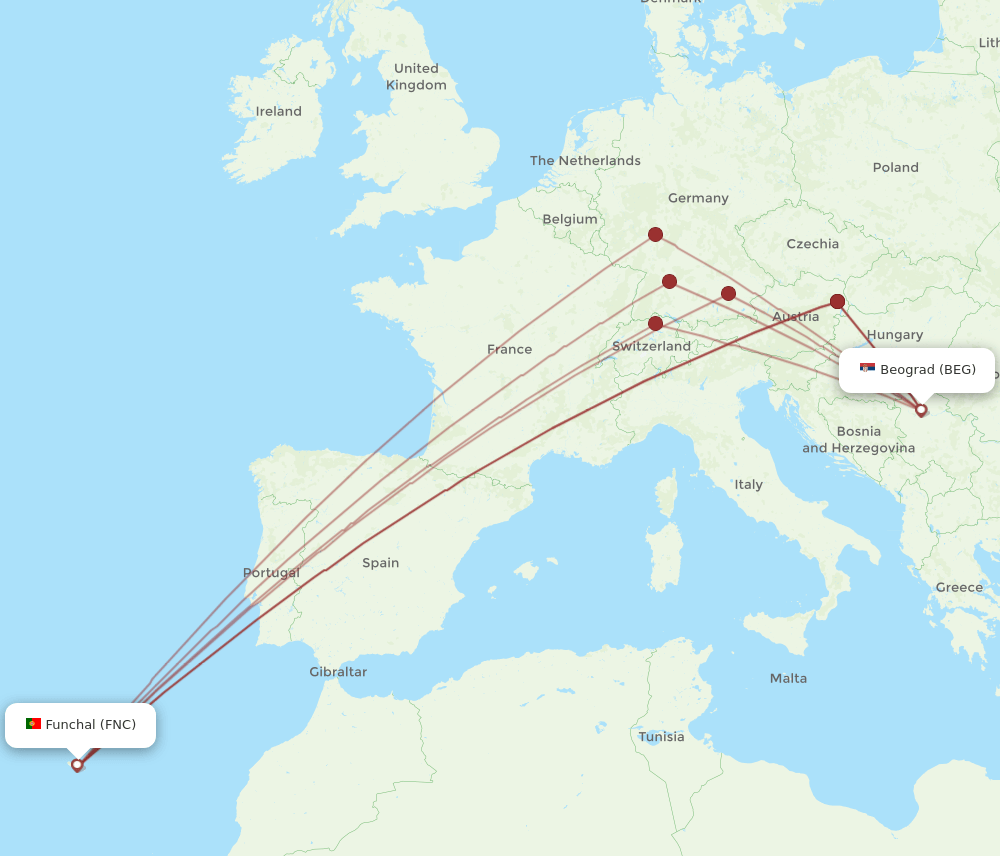 FNC-BEG flight routes