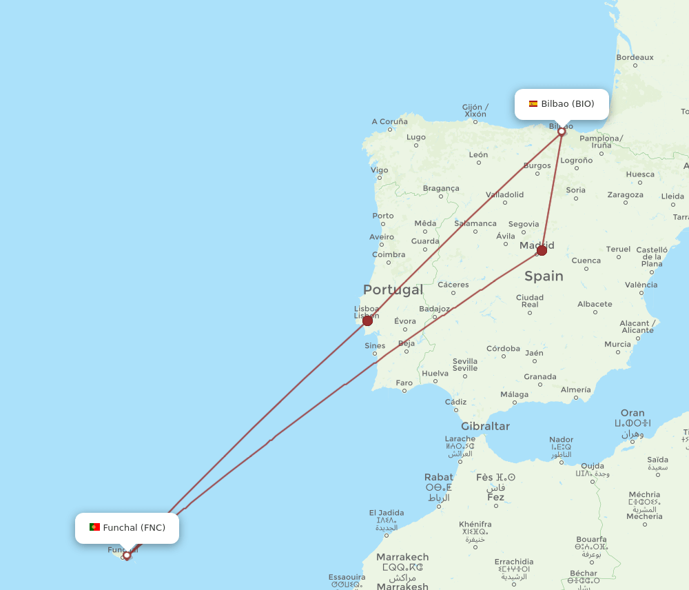 FNC to BIO flights and routes map