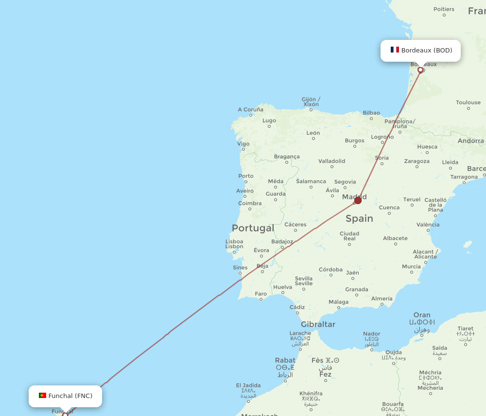 FNC to BOD flights and routes map