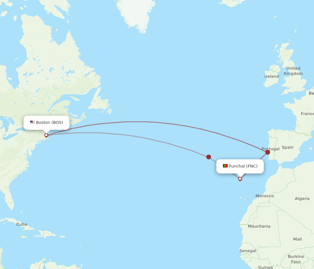 FNC-BOS flight routes