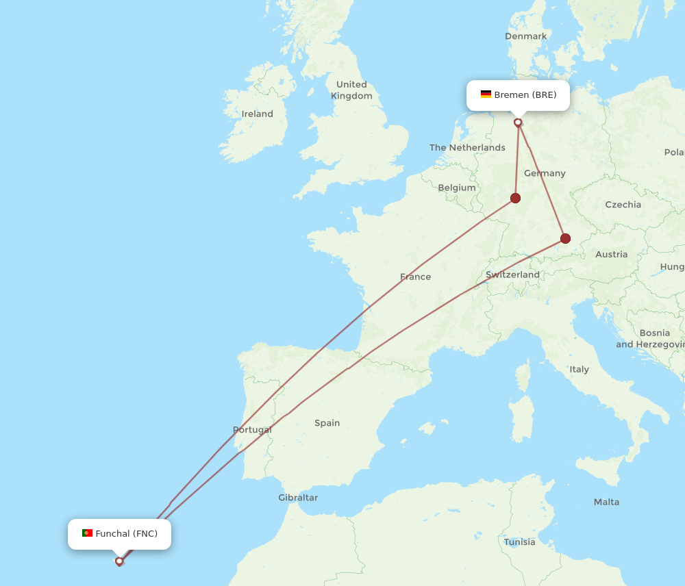 FNC to BRE flights and routes map