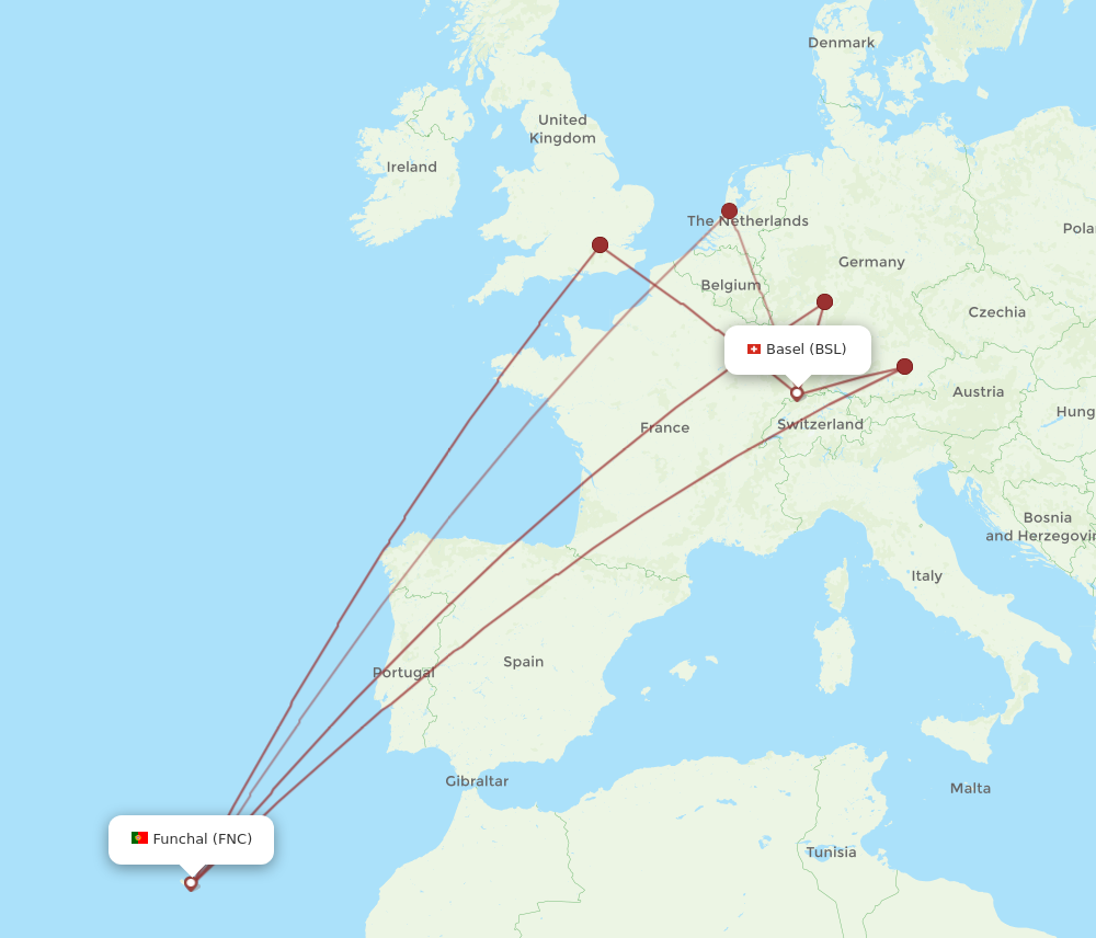 FNC to BSL flights and routes map