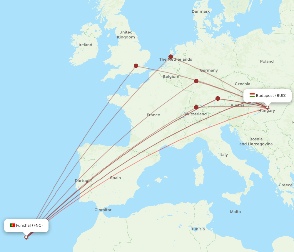 FNC-BUD flight routes
