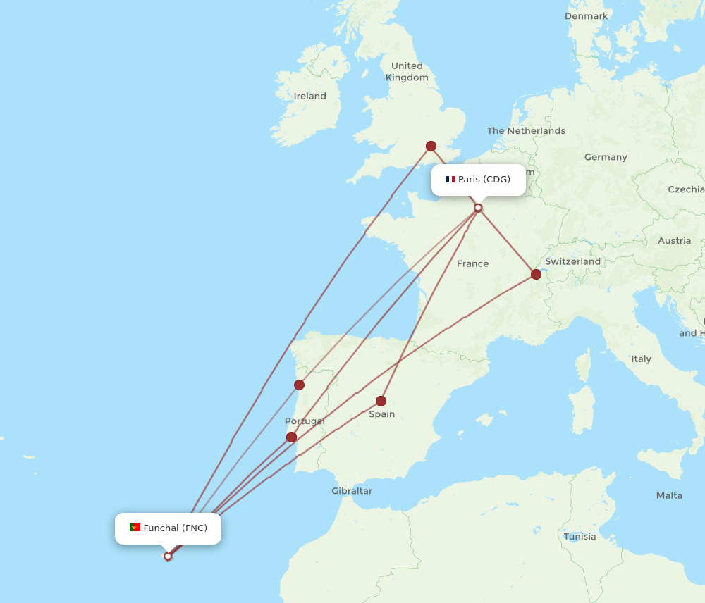 FNC to CDG flights and routes map